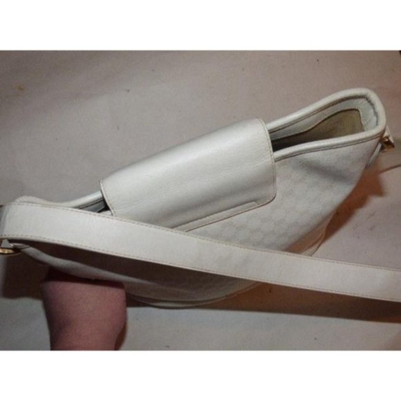 Gucci Vintage White Bucket Bag Small G Logo Coated Canvas And White Leather - Picture 7 of 12